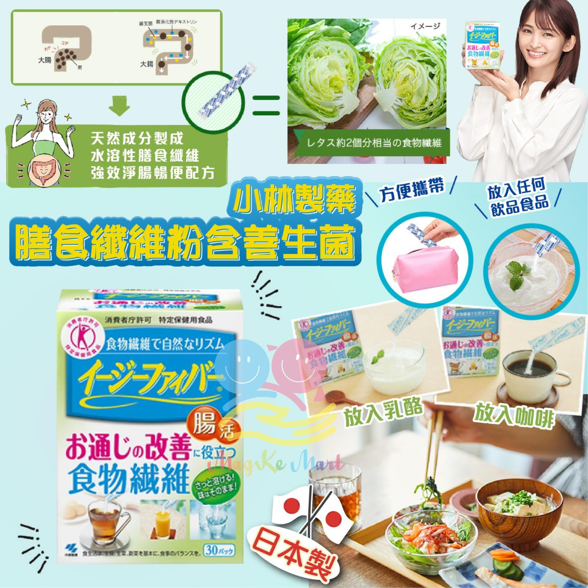 日本製小林製藥膳食纖維粉含善生菌(1盒30包)