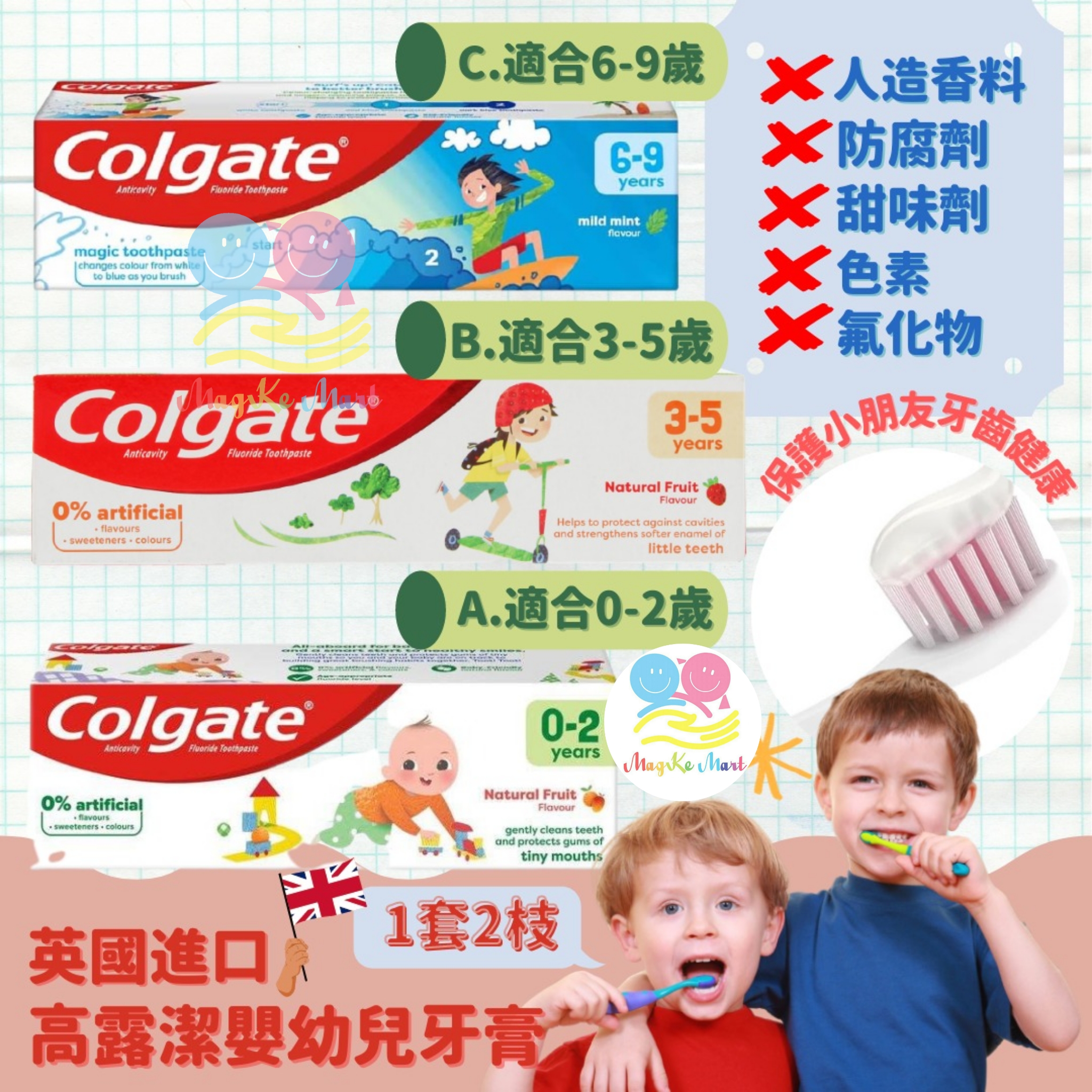 英國高露潔嬰幼兒牙膏(1套2支) (C) 適合6—9歲(75ml)