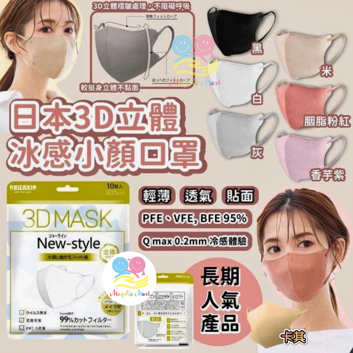 日本3D立體冰感小顏成人口罩(1包10個)(非獨立包裝)
